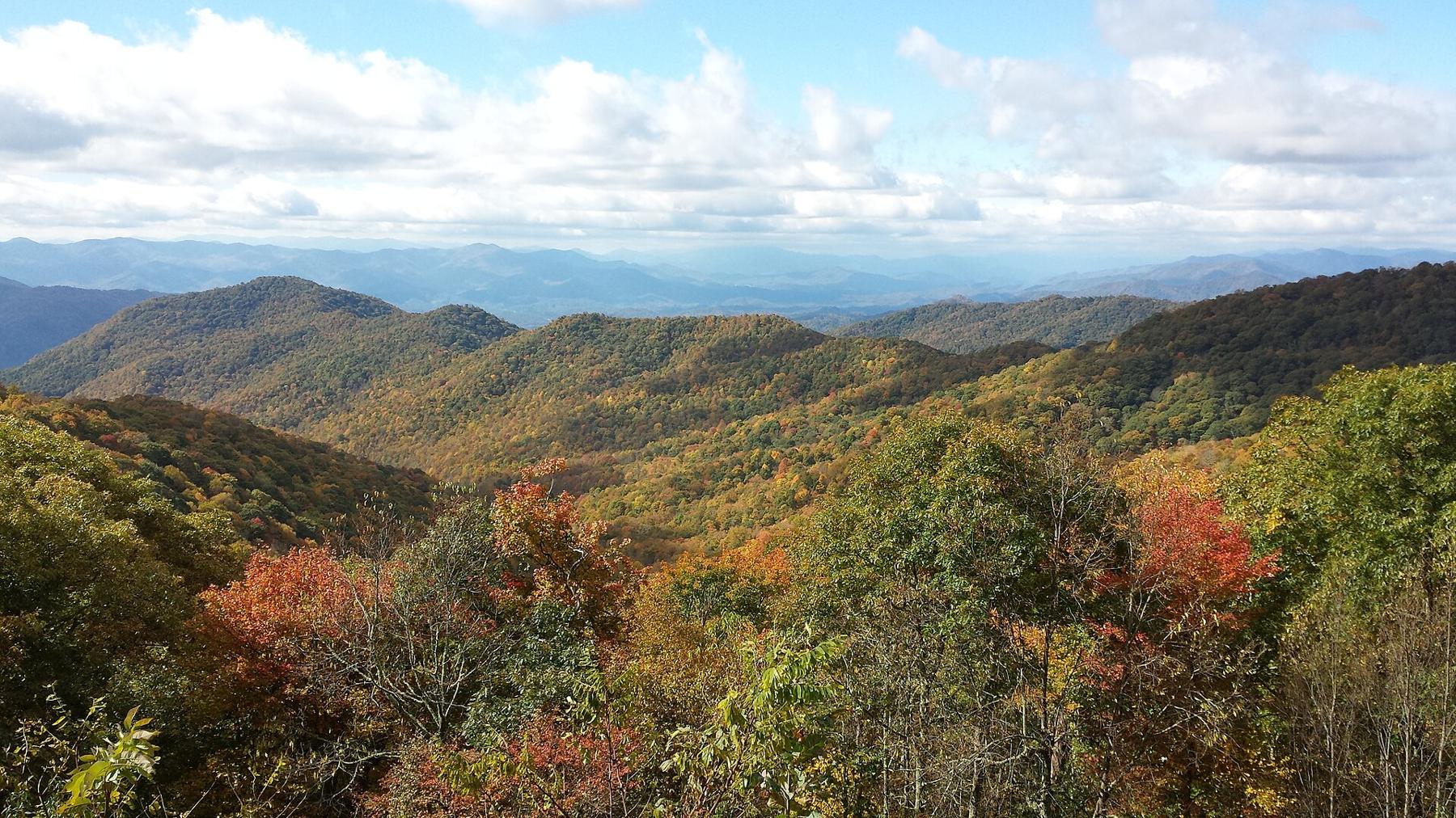 Layered Blue Ridge mountains in autumn